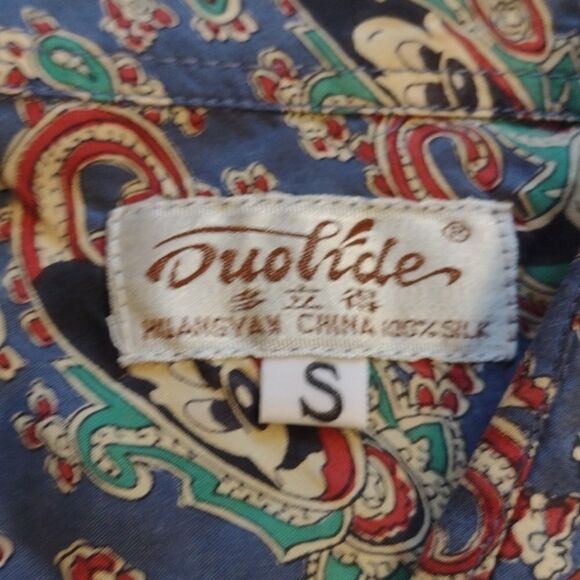 Awesome Vintage 100% silk Mickey Mouse Paisley shirt So 70s! Blue green size S - Picture 5 of 10